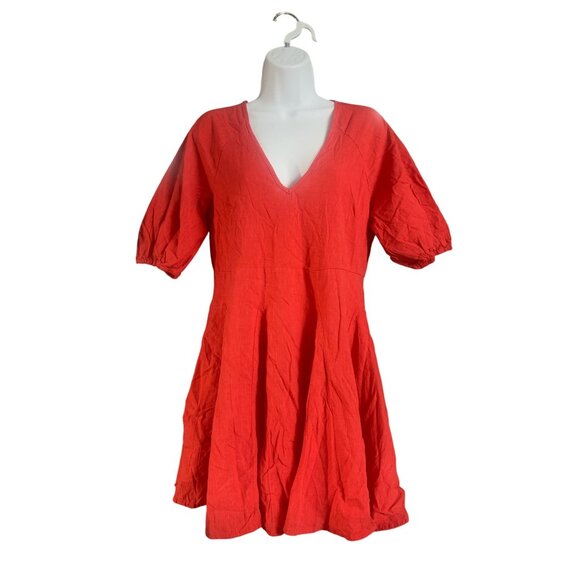 Universal Thread Womens Red Puff Sleeve V-Neck Dress With Side Pockets Medium - Picture 6 of 9